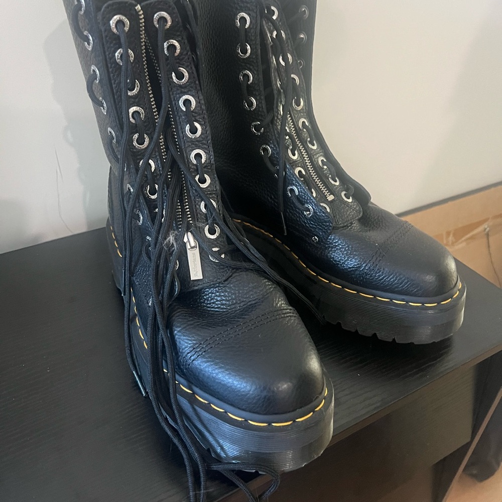 Black Leather Lace-Up Boots - Picture 2 of 3